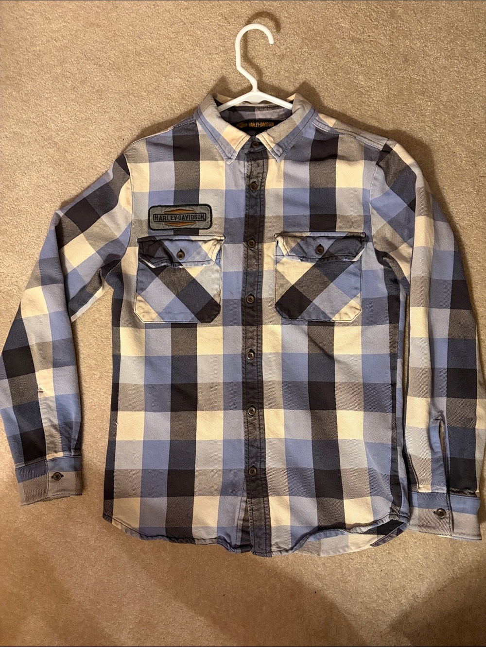 Harley-Davidson Light Blue and Black Plaid Button-Down Shirt